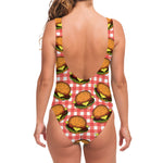 Hamburger Plaid Pattern Print One Piece Swimsuit