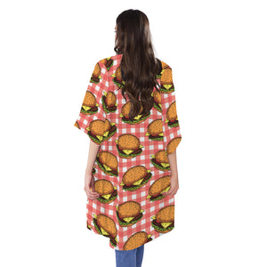 Hamburger Plaid Pattern Print Open Front Beach Cover Up