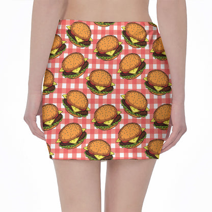 Hamburger Plaid Pattern Print Pencil Mini Skirt