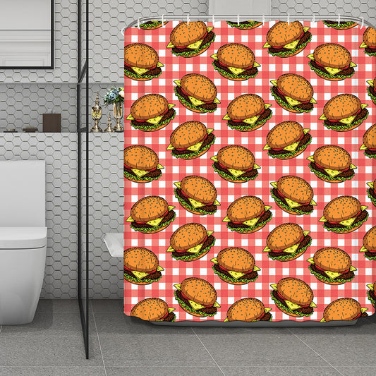 Hamburger Plaid Pattern Print Polyester Shower Curtain