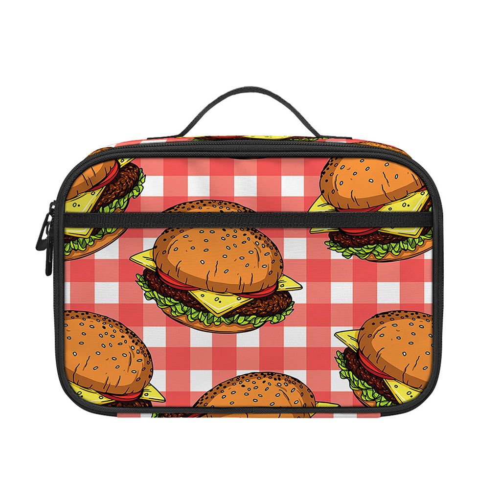 Hamburger Plaid Pattern Print Portable Lunch Bag