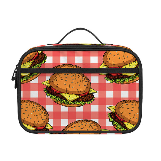 Hamburger Plaid Pattern Print Portable Lunch Bag