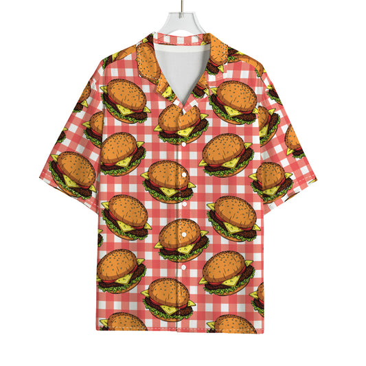Hamburger Plaid Pattern Print Rayon Hawaiian Shirt