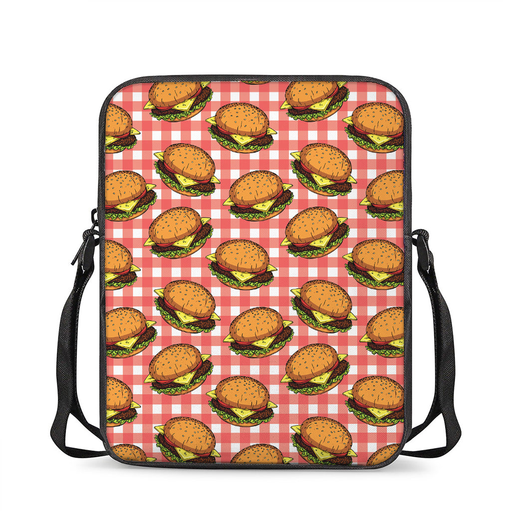 Hamburger Plaid Pattern Print Rectangular Crossbody Bag