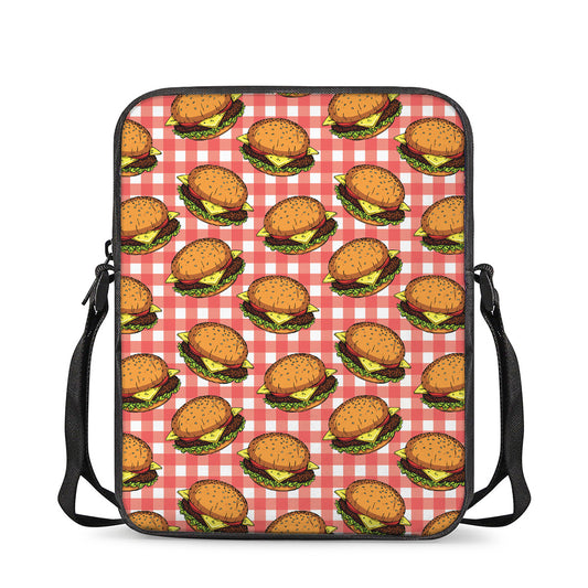Hamburger Plaid Pattern Print Rectangular Crossbody Bag