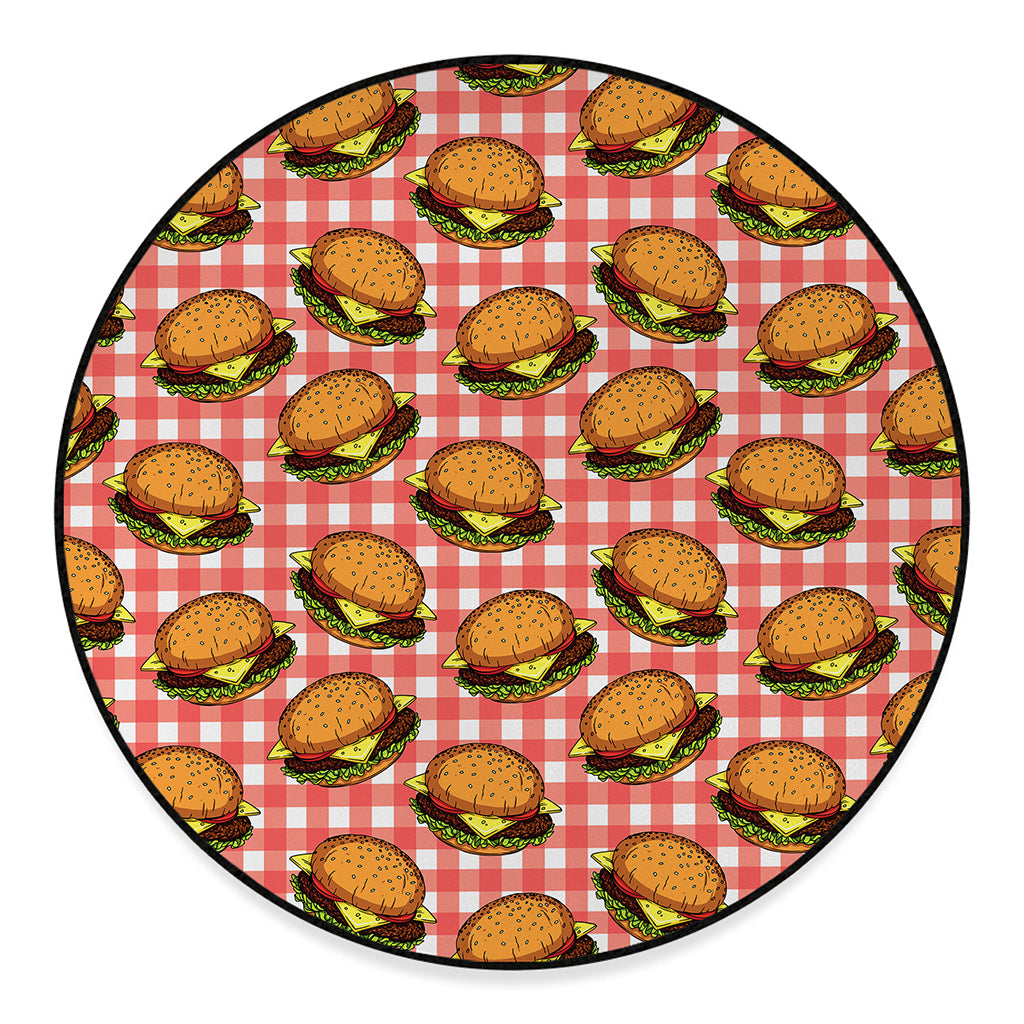 Hamburger Plaid Pattern Print Round Floor Mat
