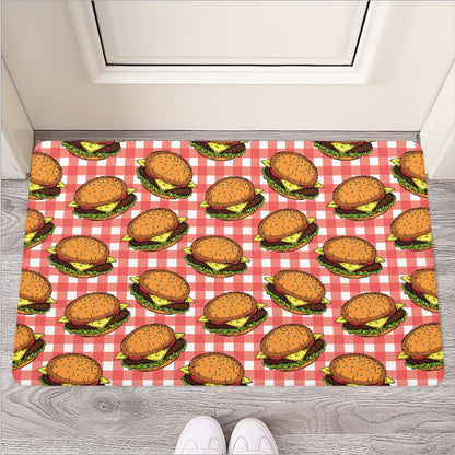 Hamburger Plaid Pattern Print Rubber Doormat
