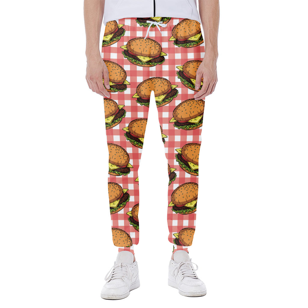 Hamburger Plaid Pattern Print Scuba Joggers