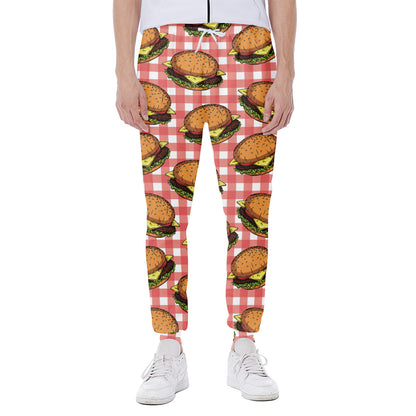 Hamburger Plaid Pattern Print Scuba Joggers