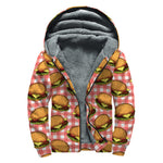 Hamburger Plaid Pattern Print Sherpa Lined Zip Up Hoodie