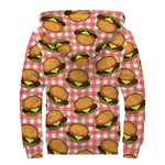 Hamburger Plaid Pattern Print Sherpa Lined Zip Up Hoodie