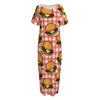 Hamburger Plaid Pattern Print Short Sleeve Long Nightdress