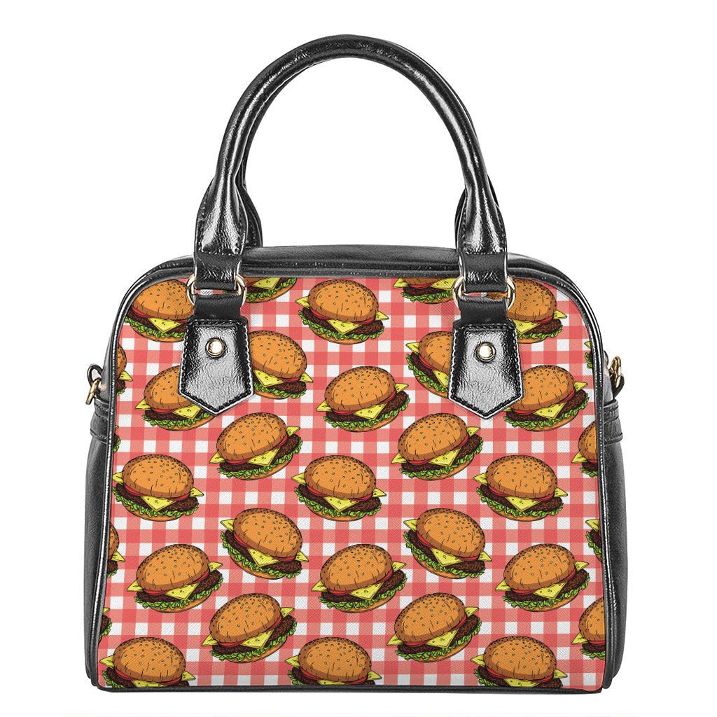Hamburger Plaid Pattern Print Shoulder Handbag