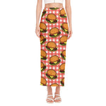 Hamburger Plaid Pattern Print Side Slit Maxi Skirt