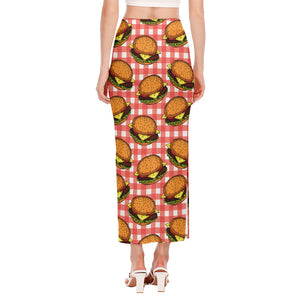 Hamburger Plaid Pattern Print Side Slit Maxi Skirt