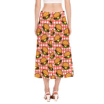 Hamburger Plaid Pattern Print Side Slit Midi Skirt