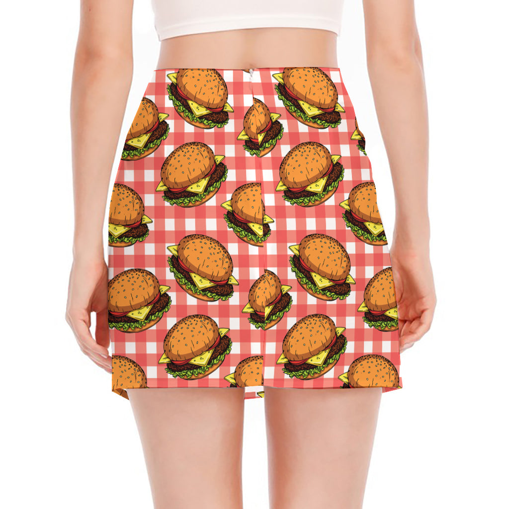 Hamburger Plaid Pattern Print Side Slit Mini Skirt