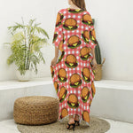 Hamburger Plaid Pattern Print Silk V-Neck Kaftan Dress