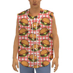 Hamburger Plaid Pattern Print Sleeveless Baseball Jersey