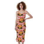 Hamburger Plaid Pattern Print Slim Fit Midi Cami Dress