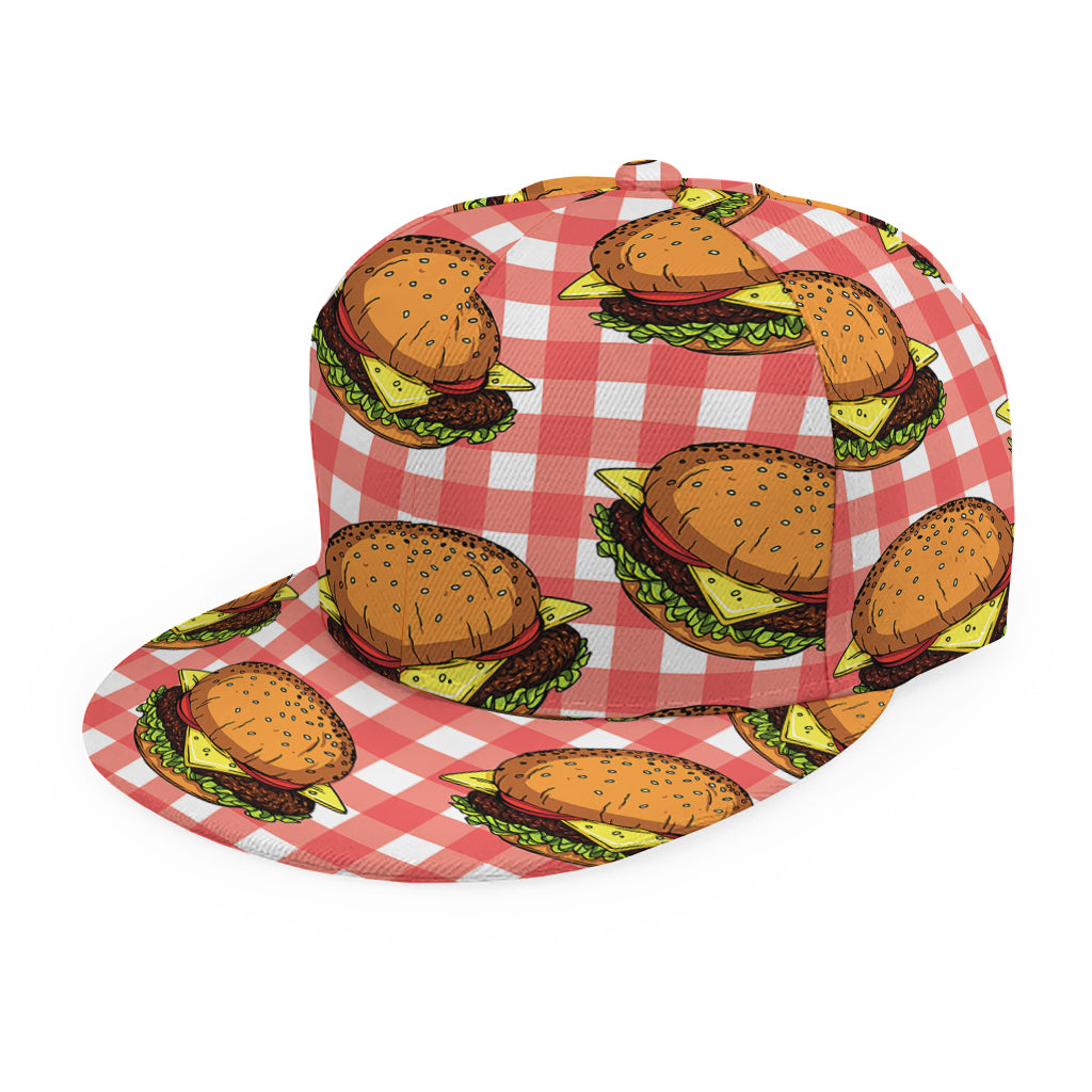 Hamburger Plaid Pattern Print Snapback Cap