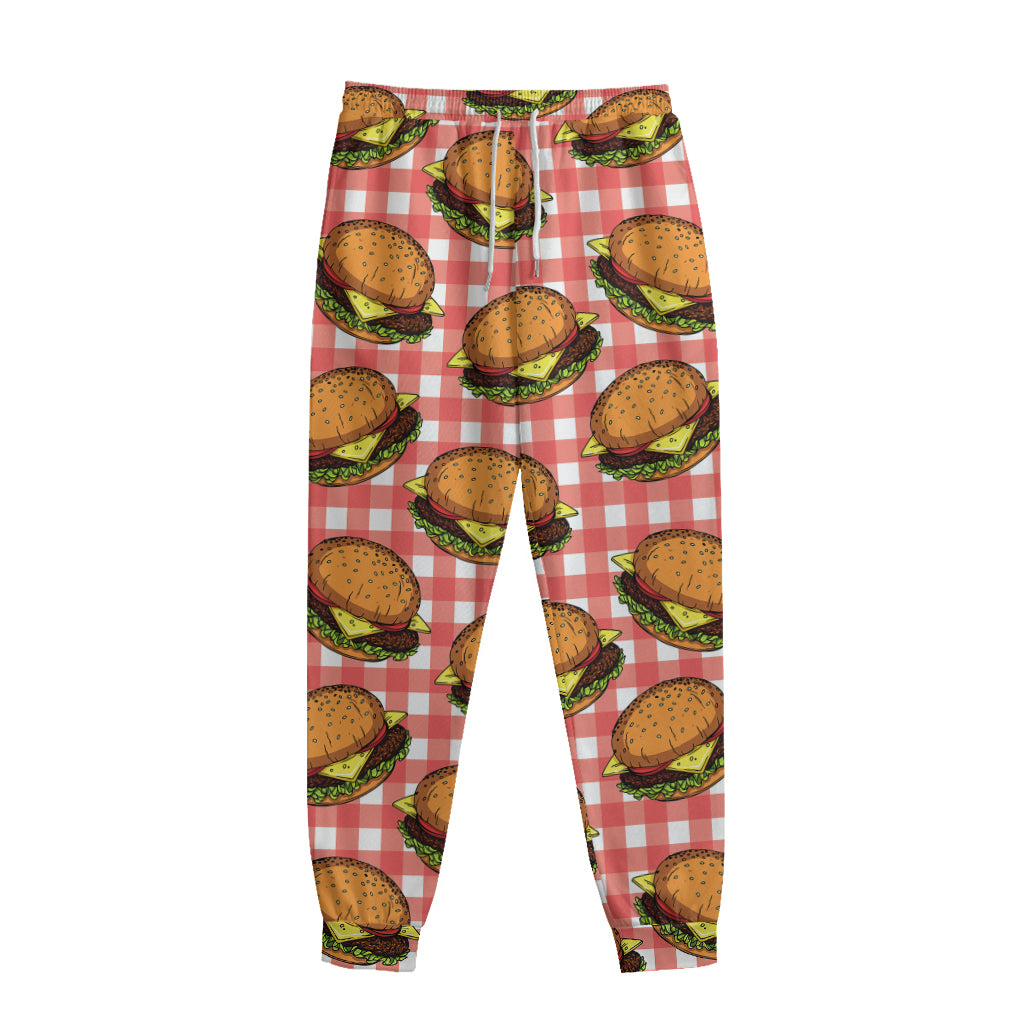 Hamburger Plaid Pattern Print Sweatpants