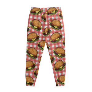 Hamburger Plaid Pattern Print Sweatpants