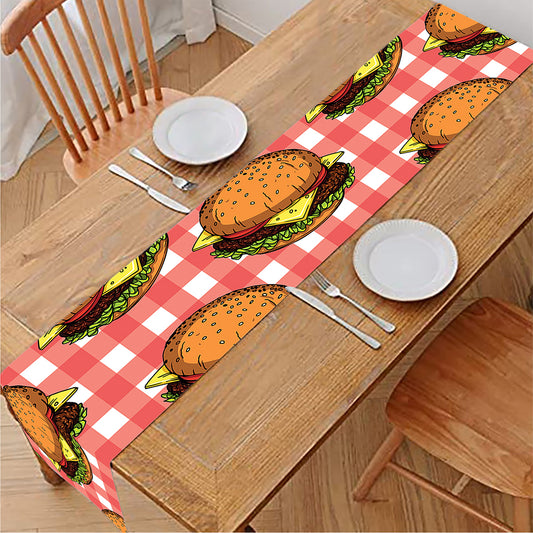 Hamburger Plaid Pattern Print Table Runner