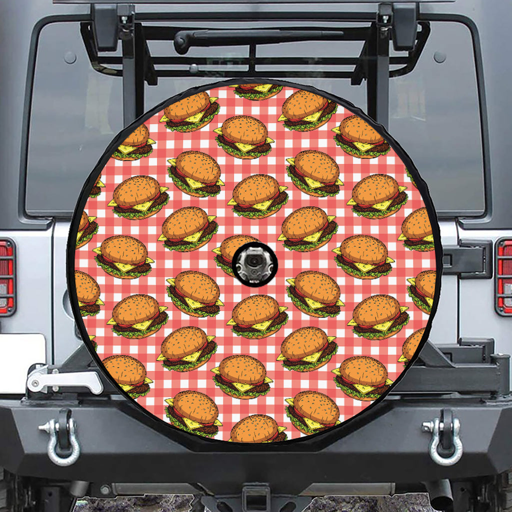 Hamburger Plaid Pattern Print Tire Cover With Camera Hole