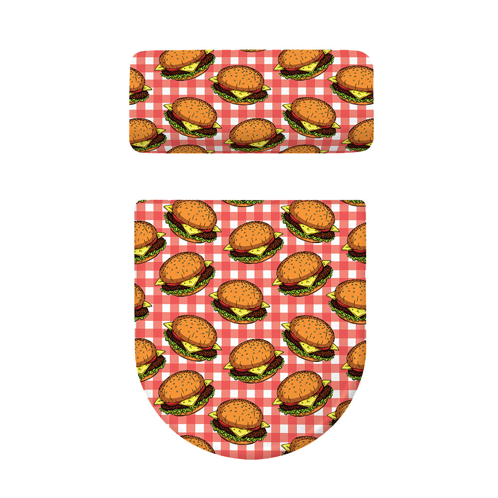 Hamburger Plaid Pattern Print Toilet Lid And Tank Cover Set