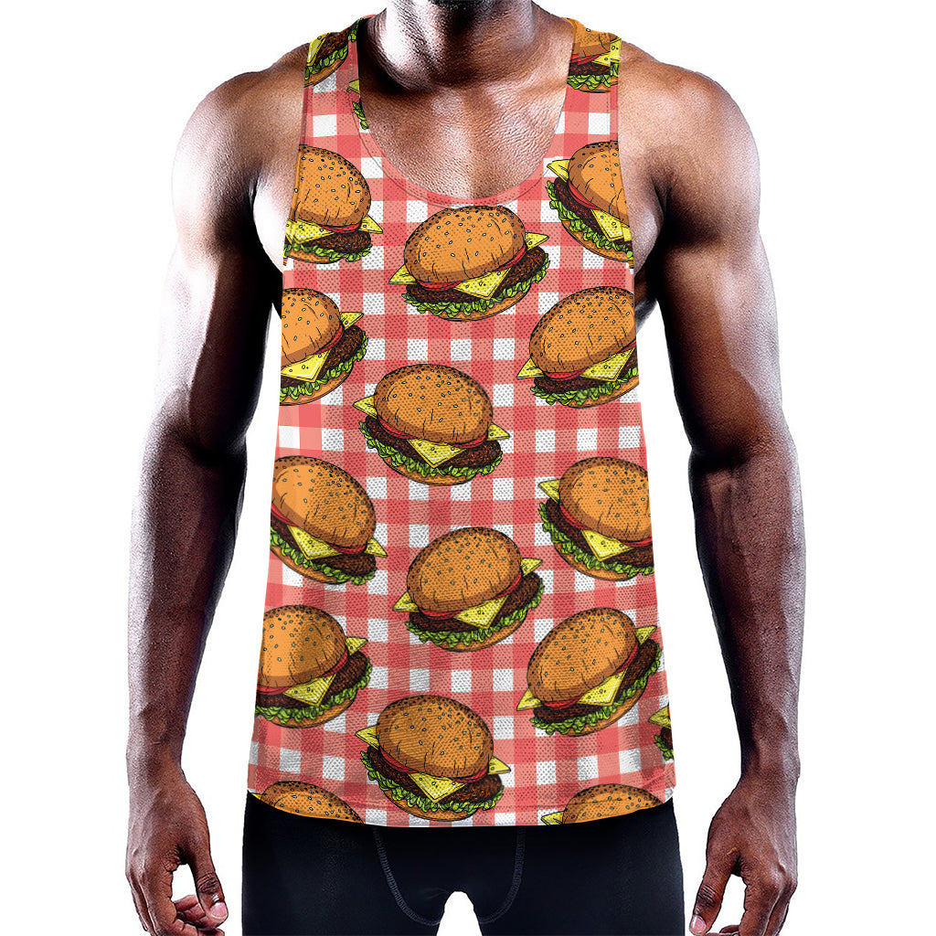 Hamburger Plaid Pattern Print Training Tank Top