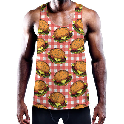 Hamburger Plaid Pattern Print Training Tank Top