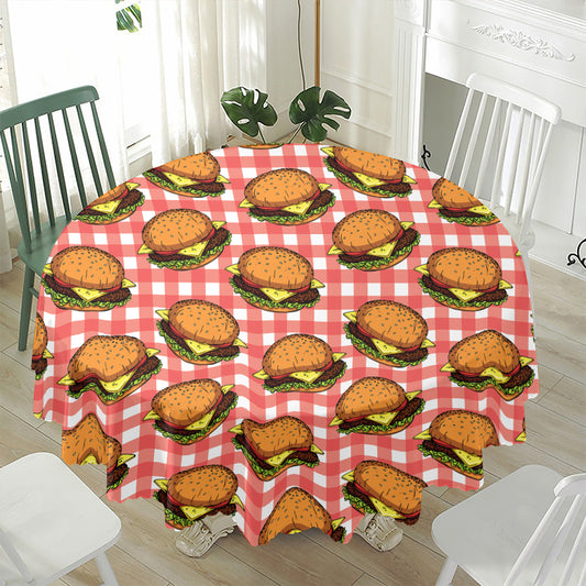 Hamburger Plaid Pattern Print Waterproof Round Tablecloth