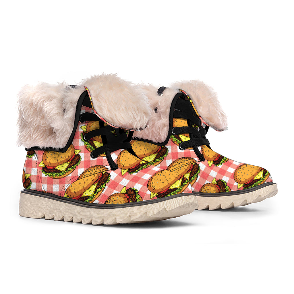 Hamburger Plaid Pattern Print Winter Boots
