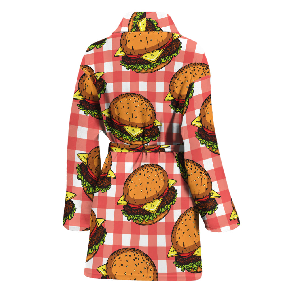 Hamburger Plaid Pattern Print Women's Bathrobe