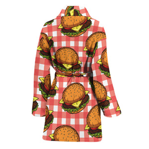 Hamburger Plaid Pattern Print Women's Bathrobe