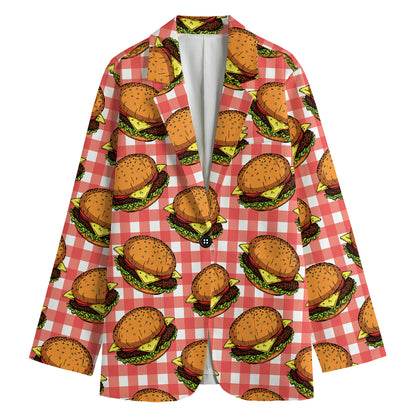 Hamburger Plaid Pattern Print Women's Blazer