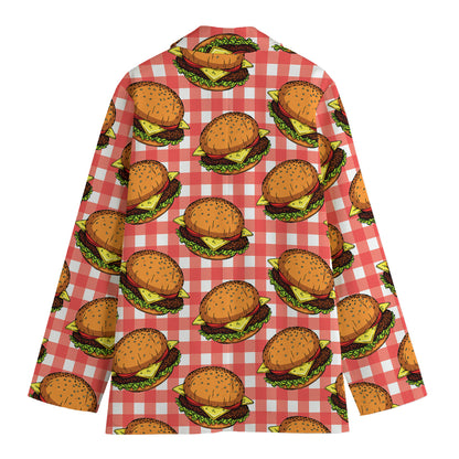 Hamburger Plaid Pattern Print Women's Blazer