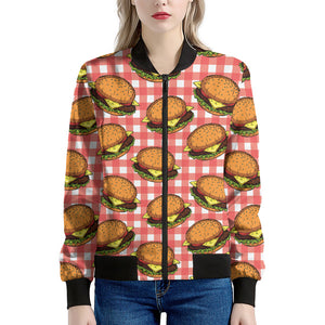 Hamburger Plaid Pattern Print Women's Bomber Jacket