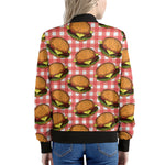 Hamburger Plaid Pattern Print Women's Bomber Jacket