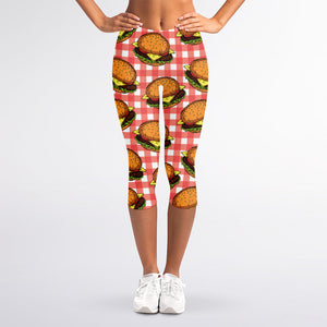 Hamburger Plaid Pattern Print Women's Capri Leggings