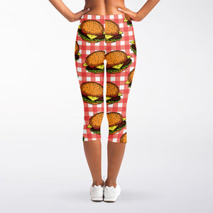 Hamburger Plaid Pattern Print Women's Capri Leggings