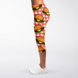 Hamburger Plaid Pattern Print Women's Capri Leggings