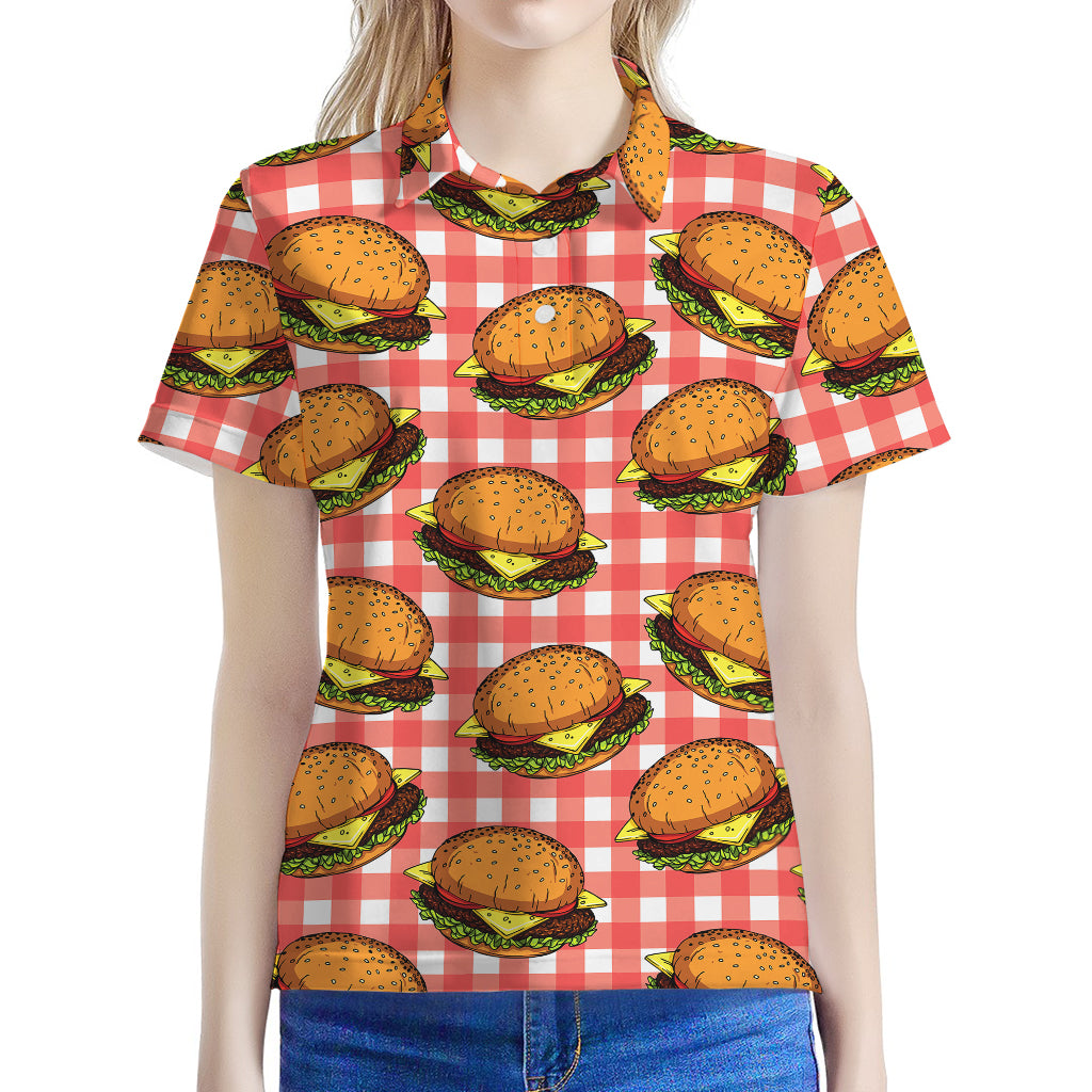 Hamburger Plaid Pattern Print Women's Polo Shirt