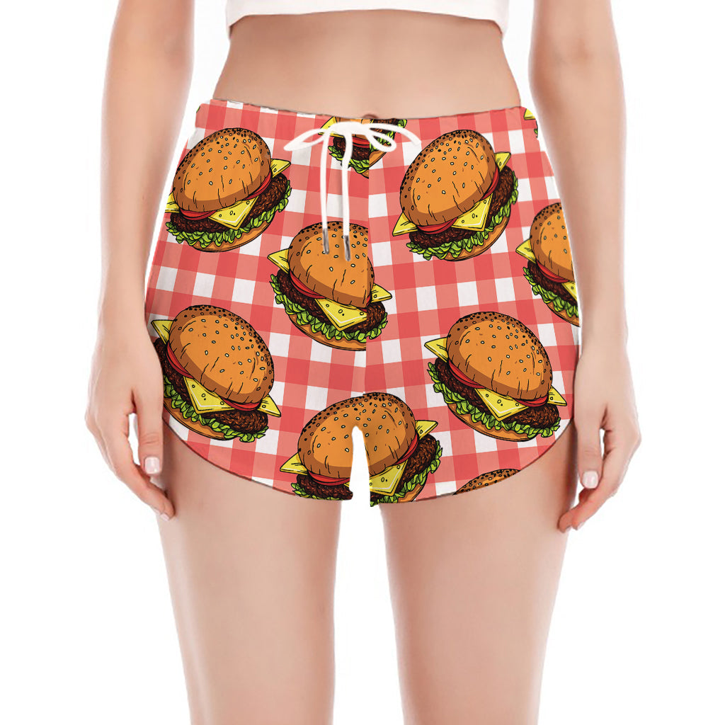 Hamburger Plaid Pattern Print Women's Split Running Shorts