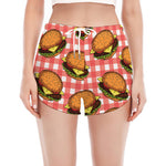 Hamburger Plaid Pattern Print Women's Split Running Shorts