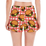 Hamburger Plaid Pattern Print Women's Split Running Shorts