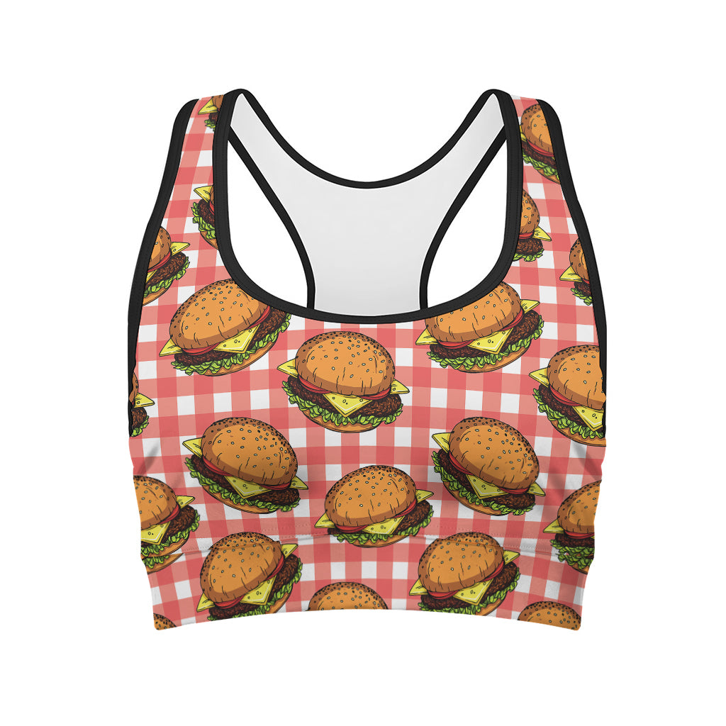 Hamburger Plaid Pattern Print Women's Sports Bra