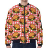 Hamburger Plaid Pattern Print Zip Sleeve Bomber Jacket