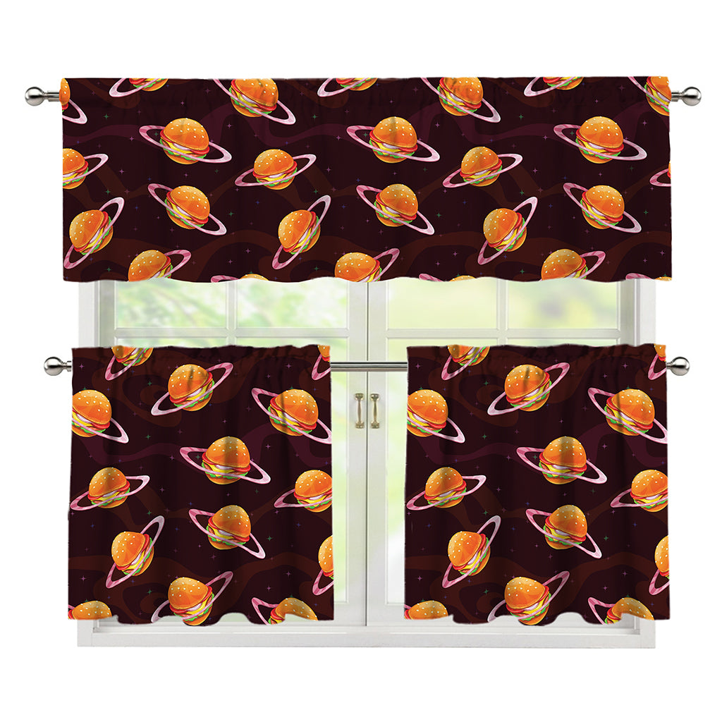 Hamburger Planet Pattern Print 3 Piece Kitchen Curtains
